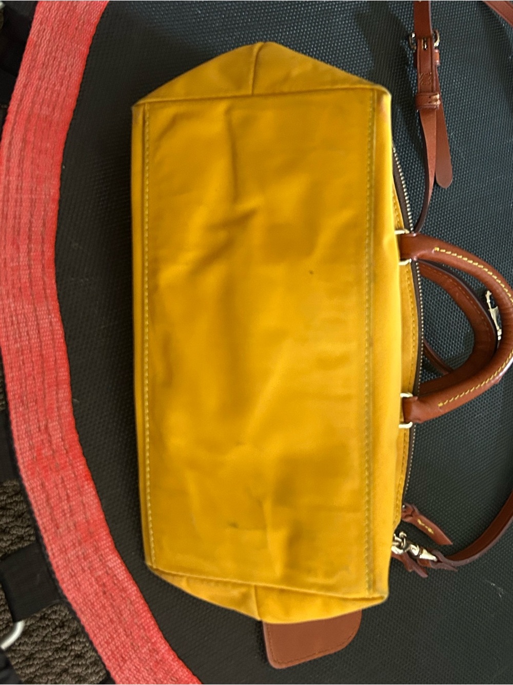 Dooney & Bourke Yellow Nylon Dome Satchel with Brown Leather Trim - Picture 9 of 14